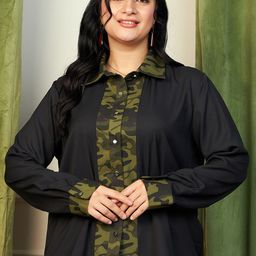 CURVE BY KASSUALLY Plus Size Black Abstract Printed Shirt Collar Casual Shirt-22