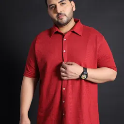 bigbanana Men Cherry Red Knitted Plus Size Pure Cotton Casual Shirt-11