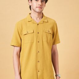 7 Alt by Pantaloons Textured Cuban Collar Short Sleeves Cotton Casual Shirt-picture-10