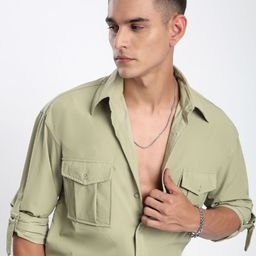 Beyoung Men Spread Collar Solid Cotton Relaxed Fit Casual Shirt-image-54