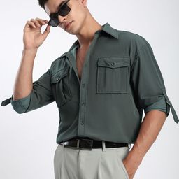 Beyoung Men Spread Collar Solid Cotton Relaxed Fit Casual Shirt-image-53