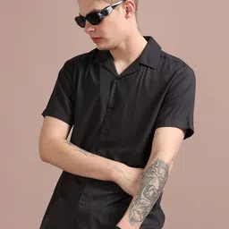 StitchX Men Cuban Collar Solid Casual Shirt-image-80