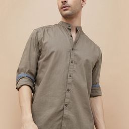 CODE by Lifestyle Men Mandarin Collar Solid Cotton Casual Shirt-picture-48