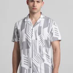 Jack & Jones Geometric Printed Cuban Collar Casual Shirt-image-11