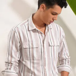 LOCOMOTIVE Premium Dobby Textured Striped Utility Pocket Cotton Relaxed Shirt-image-96