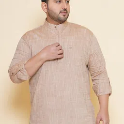 John Pride Plus Size Band Collar Cotton Casual Shirt-image-0
