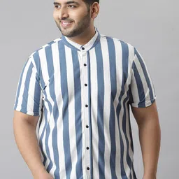 Instafab Plus Men White Classic Opaque Striped Plus Size Casual Shirt-image-4