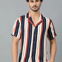 Kotty Men Cuban Collar Striped Casual Shirt-image-87