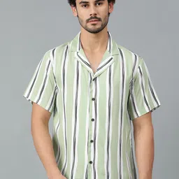 Kotty Men Cuban Collar Striped Casual Shirt-image-88