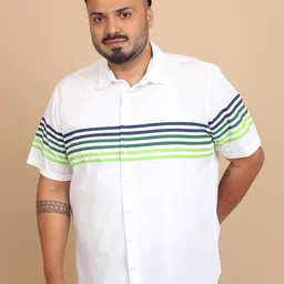 HIGHLANDER Plus Size Horizontal Stripes Cotton Casual Shirt-picture-37