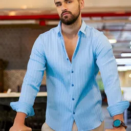 Campus Sutra Self-Design Striped Shirt-image-81