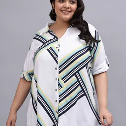 Indietoga Plus Size Classic Striped Printed Casual Shirt-image-70