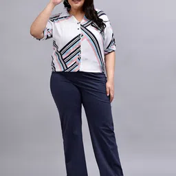 Indietoga Plus Size Classic Striped Printed Casual Shirt-image-33