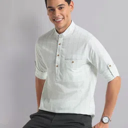 AD By Arvind Mandarin Collar Slim Fit Opaque Striped Casual Shirt-image-1