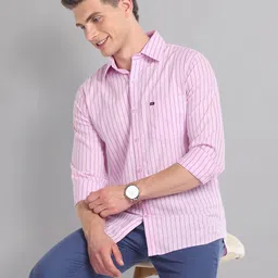 AD By Arvind Slim Fit Vertical Striped Spread Collar Pure Cotton Casual Shirt-image-37