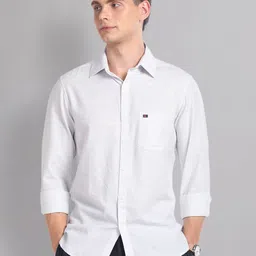 AD By Arvind Slim Fit Heathered Self Design Spread Collar Casual Shirt-image-66