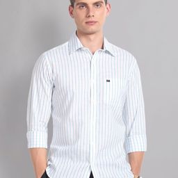 AD By Arvind Slim Fit Vertical Striped Spread Collar Pure Cotton Casual Shirt-picture-7