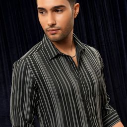 LOCOMOTIVE Luxe Slim Fit Dobby Textured Striped Casual Shirt-image-91