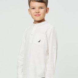 Nautica Boys Premium Pinstripes Mandarin Collar Cotton Striped Casual Shirt-picture-24