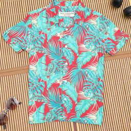 The Lion and The Fish Boys Comfort Printed Cuban Collar Casual Shirt-55