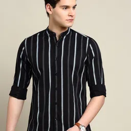 INVICTUS Sport Slim Fit Vertical Stripes Mandarin Collar Long Sleeve Cotton Casual Shirt-picture-55