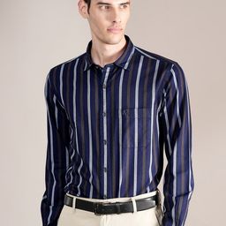 Cantabil Men Spread Collar Vertical Striped Cotton Casual Shirt-image-98