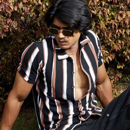 Campus Sutra Black & Brown Classic Vertical Striped Cotton Casual Shirt-image-72