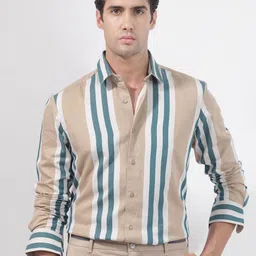 RARE RABBIT Men Modena Slim Fit Striped Cotton Shirt-image-64