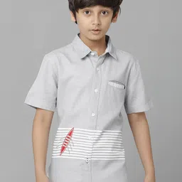 UNDER FOURTEEN ONLY Boys Horizontal Striped Casual Cotton Shirt-image-81