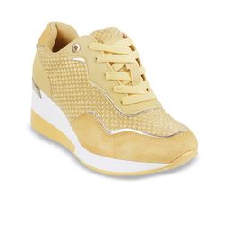 Mochi Women Yellow Woven Design Sneakers-image-67