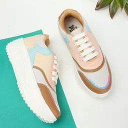 The Roadster Lifestyle Co. Women Pink & Brown Colorblocked Comfort Flatform Sneakers-14