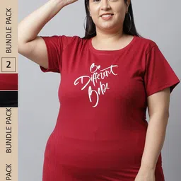 UnaOne Plus Size Pack Of 2 Slim Fit Pure Cotton T-shirts-image-96