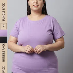 UnaOne Plus Size Pack Of 2 Round Neck Cotton T-shirt-image-95