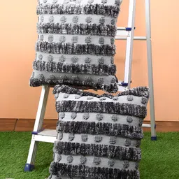 Aura Grey 2 Pcs Geometric Woollen Square Cushion Covers-8