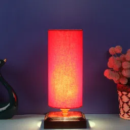 Devansh Red Cotton Table lamp with Wood Square Base-10