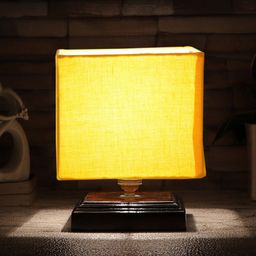 Devansh Yellow Cuboid Table Lamp With Brown Wood Square Base-34
