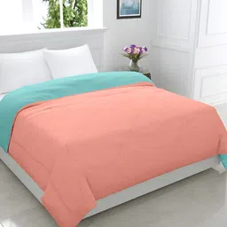 GYT Turquoise Blue & Peach-Coloured Microfiber Mild Winter Double Bed Comforter-1