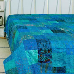 HANDICRAFT PALACE Women Turquoise-Blue Kantha Patchwork Double Queen Bed Covers-image-28