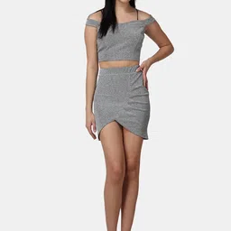 Popwings Shimmer Crop Top With Ruched Skirt-image-98