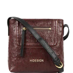 Hidesign Coffee Brown Handcrafted Croc Textured Leather Structured Sling Bag-52