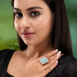 Saraf RS Jewellery Rose-Gold Plated Turquoise Blue Stone-Studded Adjustable Finger Ring-picture-10