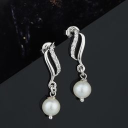 Carlton London Silver-Toned & White Rhodium-Plated Stone-Studded Beaded Drop Earrings-15