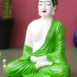 eCraftIndia Green & White Polyresin Meditating Buddha Showpiece-23