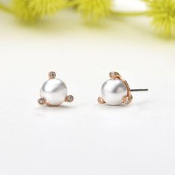 AMI Rose Gold-Plated Pearls & CZ Stone Studded Contemporary Studs Earrings-image-18
