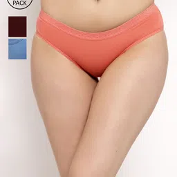 Prag & Co Women Pack of 3 Maroon & Blue Hipster Briefs-image-1