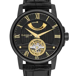 EARNSHAW Men Black Skeleton Dial & Black Leather Straps Analogue Watch ES-8081-05-picture-0