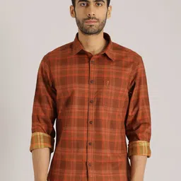 Indian Terrain Chiseled Slim Fit Tartan Checks Pure Cotton Casual Shirt-image-30
