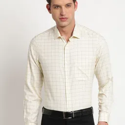 Turtle Grid Tattersall Checks Pure Cotton Slim Fit Formal Shirt-image-94