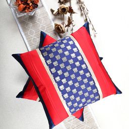 ANS Set Of 2 Blue & Red Woven Design Brocade Square Cushion Cover-22