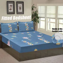 Good Homes by Home Candy Blue & Pink Floral 144 TC Queen Bedsheet with 2 Pillow Covers-picture-34